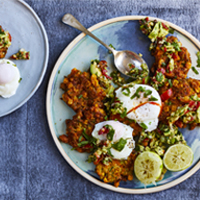 Sweetcorn chilli fritters with poached egg & guacamole - Clarence Court Recipes