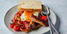 Clarence Court eggs breakfast sandwich
