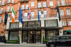Entrance to the famous luxury Claridge's Hotel, Mayfair, London