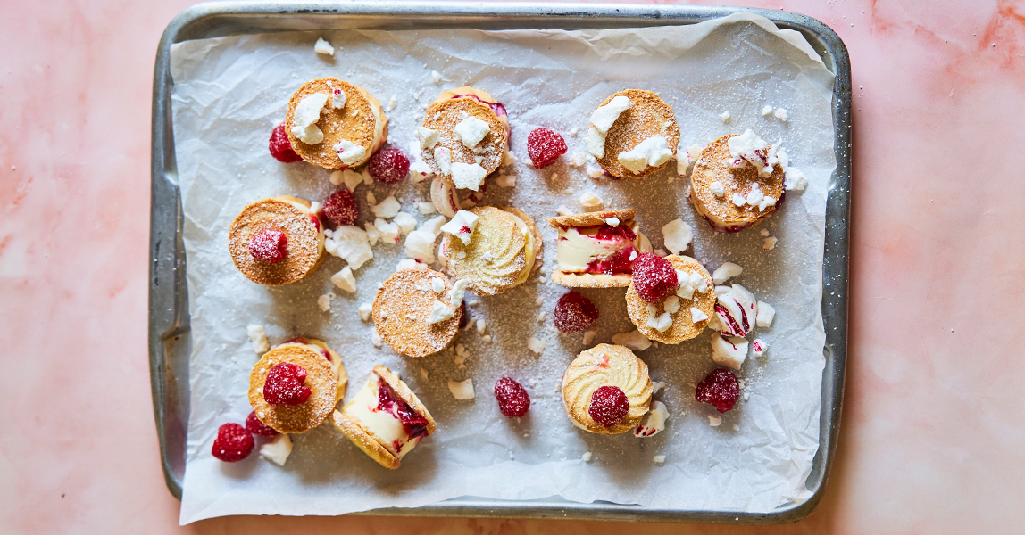 Clarence Court eggs Berry meringue sandwiches