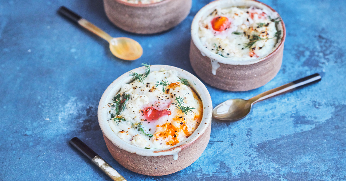 Spinach and feta baked eggs - Clarence Court Recipes