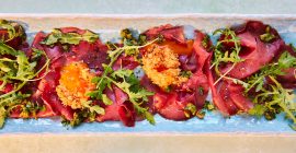 Crispy egg yolk croquette and bresaola