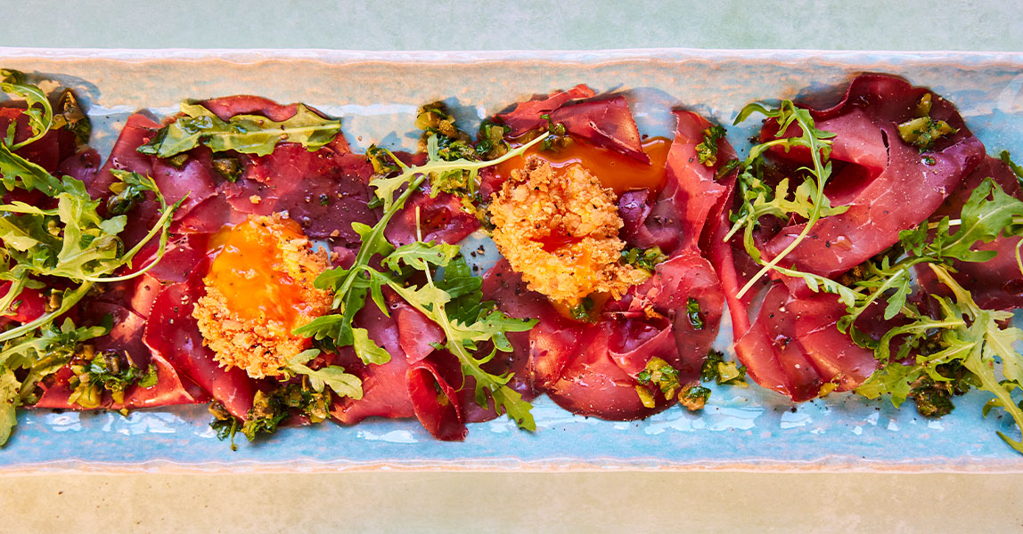 Crispy egg yolk croquette and bresaola