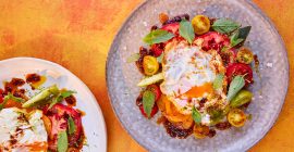 Deep Fried Egg and Tomato Salad
