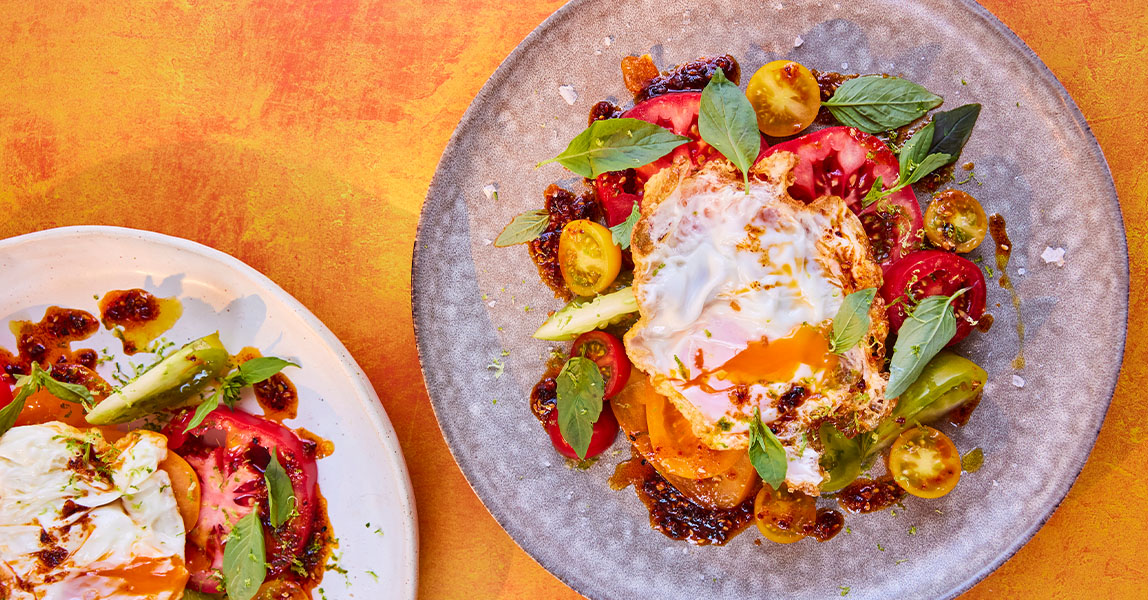 Deep Fried Egg and Tomato Salad