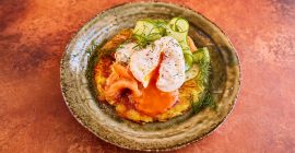 Smoked salmon rosti with Poached Eggs