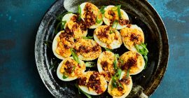Spicy chilli garlic devilled eggs
