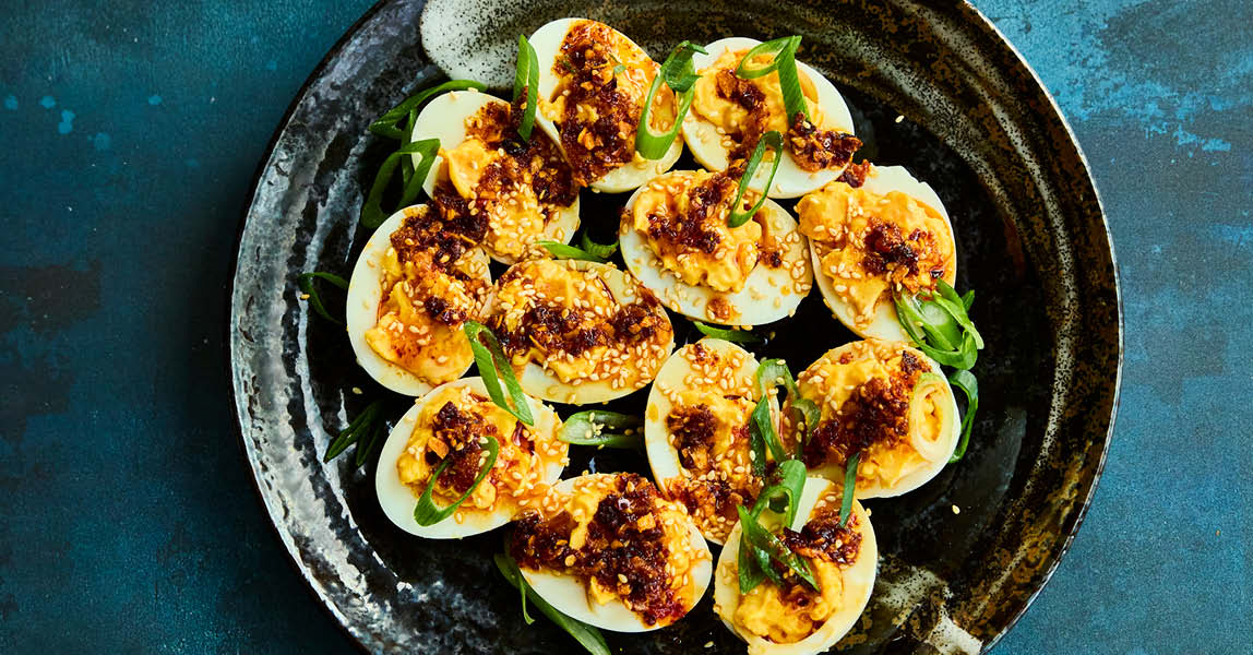 Spicy chilli garlic devilled eggs
