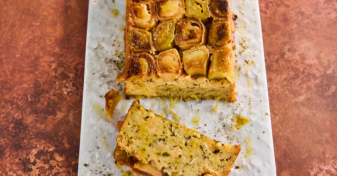 A delicious leek and cheese loaf from Clarence Court using Seabright Sage eggs