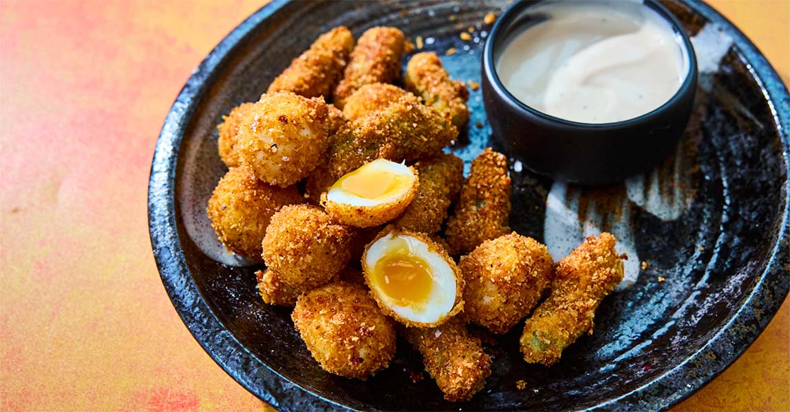 Deep fried quails eggs and pickles